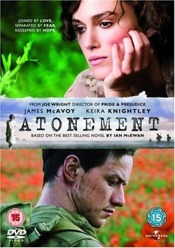 DVD cover for “Atonement” featuring Keira Knightley and James McAvoy.