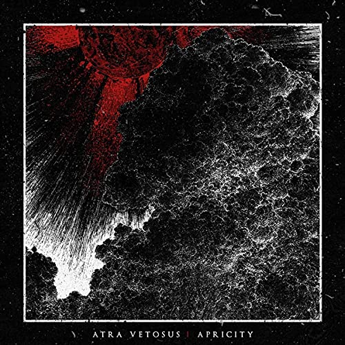 Black and white abstract album cover with red sun-like shape.