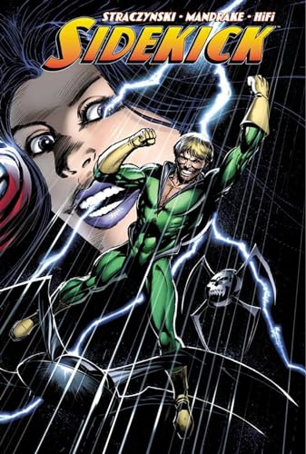Comic book cover featuring a green-clad superhero flying amidst lightning against a woman's face.