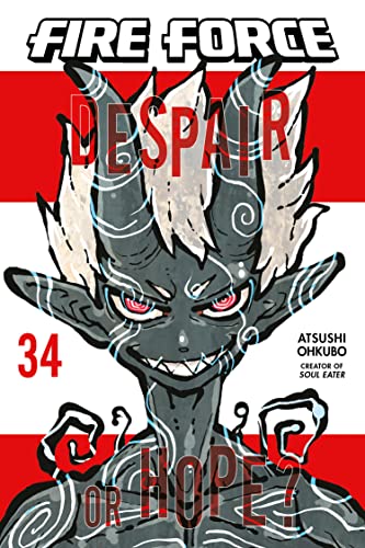 Fire Force volume 34 cover featuring a grey, horned character with red eyes.