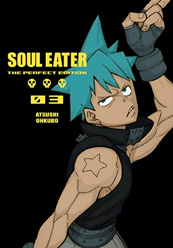 Manga cover featuring Black Star with blue hair pointing up against a black background.