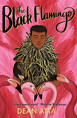 Book cover featuring a young Black man adorned with flamingo imagery.