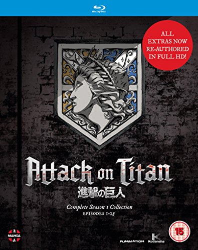 Blu-ray cover for "Attack on Titan" Season One with a crest design.