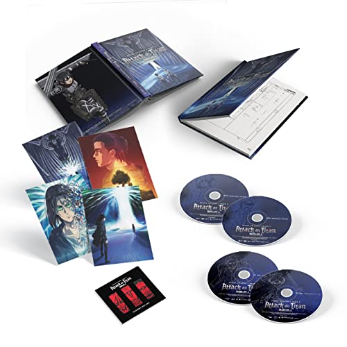 Attack on Titan" Blu-ray set with cases, discs, and artwork displayed.