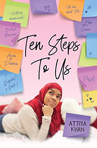 Book cover with a young woman wearing a hijab, surrounded by sticky notes.
