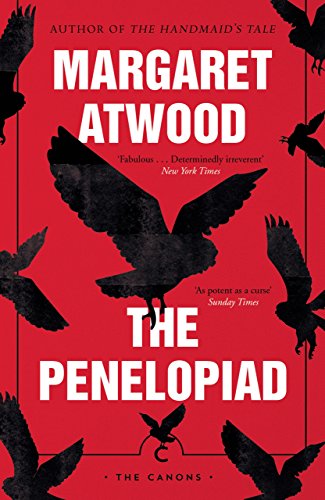 Book cover of The Penelopiad by Margaret Atwood featuring black birds on a red background.