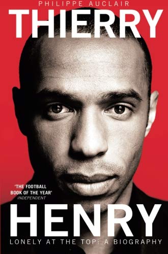 Close-up portrait of Thierry Henry on a red book cover.