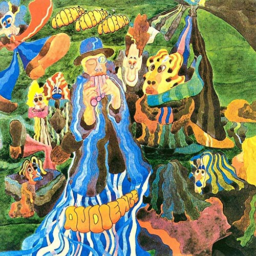Psychedelic album cover for Audience’s “Friends” vinyl record, colorful figures.