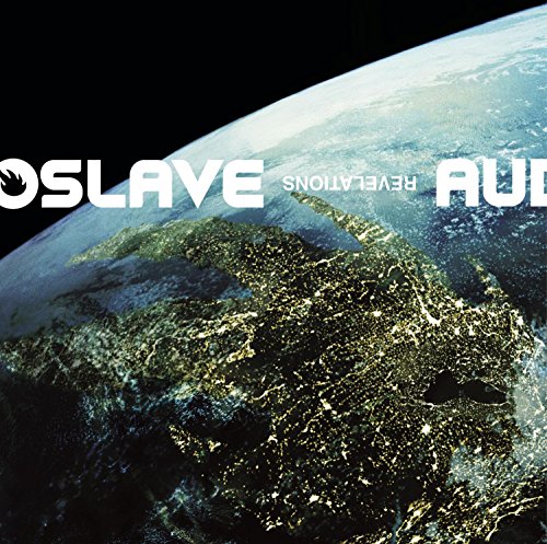 Satellite view of Earth at night with the text Audioslave Revelations overlaid.