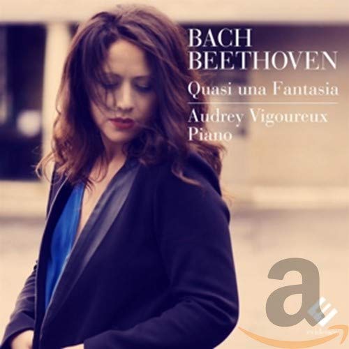 CD cover featuring pianist Audrey Vigoureux, with "Bach Beethoven" text.
