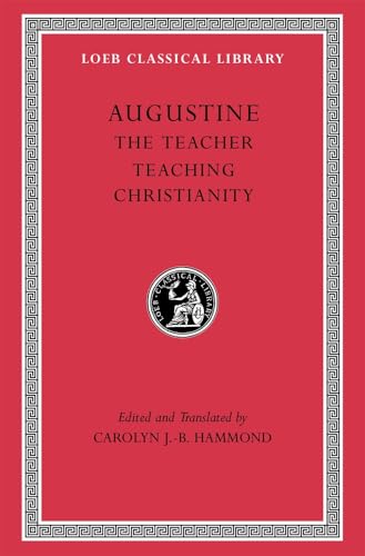 Red book cover with gold-bordered text: "Augustine, The Teacher. Teaching Christianity.