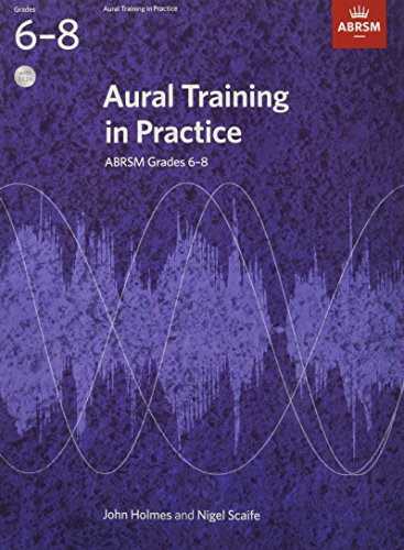 Cover of Aural Training in Practice ABRSM Grades 6-8 book with purple background.