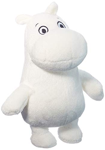 A white Moomin plush toy with a rounded snout and black embroidered eyes.