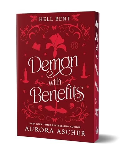Red book cover with white text and occult-themed illustrations including candles and skulls.