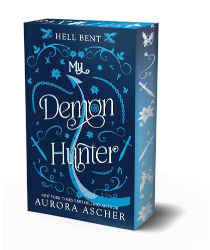 Dark blue book box titled My Demon Hunter with light blue floral and sword illustrations.