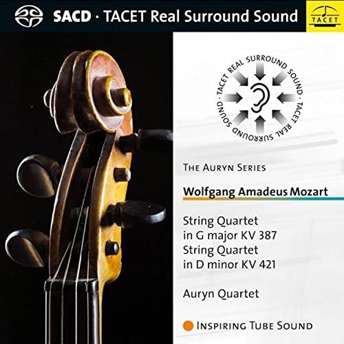 CD cover featuring a close-up of a violin scroll and Mozart’s name.