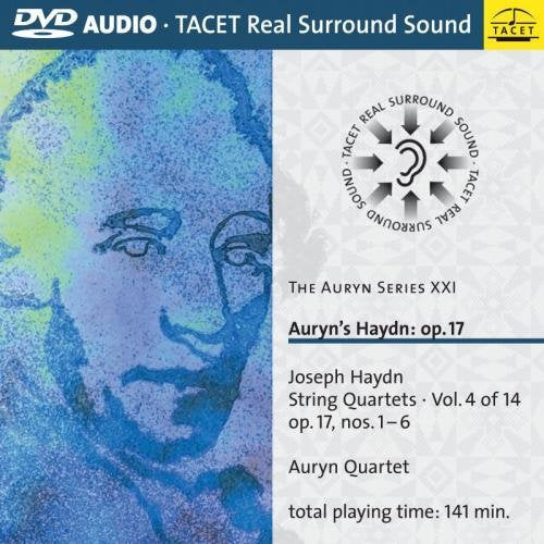 DVD cover with blue-toned portrait and text describing "Auryn's Haydn: Op. 17" music content.