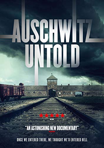 DVD cover for "Auschwitz Untold" depicting the camp entrance and railway.