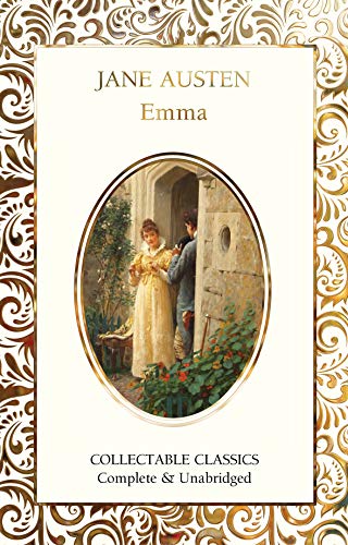 Cover of “Emma” by Jane Austen, featuring a romantic scene in an oval frame.