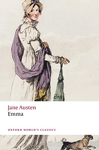 Book cover of Jane Austen's Emma featuring a Regency-era woman and a small dog.