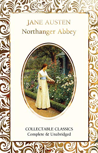 Book cover of "Northanger Abbey" featuring a woman in a garden.