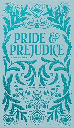 Book cover of Pride and Prejudice by Jane Austen with teal decorative floral patterns.