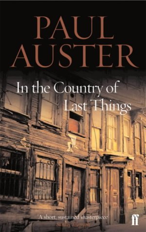 Book cover: "In the Country of Last Things" with a dilapidated building image.