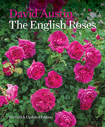 Book cover titled The English Roses by David Austin featuring vibrant pink rose bushes.