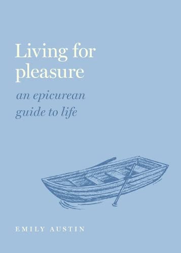 Book cover: "Living for Pleasure" with a sketched rowboat illustration.