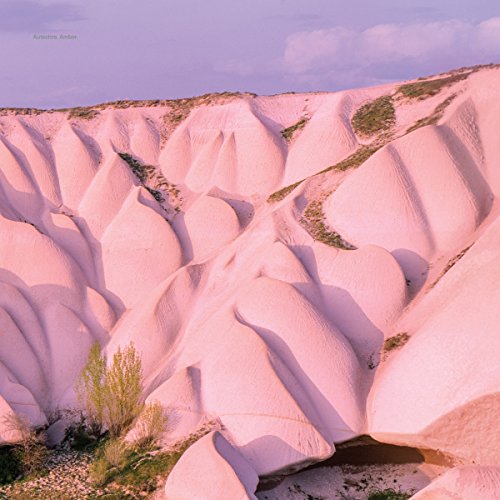 Pink rock formations under a pale sky, album cover for Autechre's Amber.