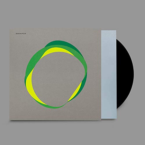 Autechre "Plus" vinyl record with abstract green and yellow circular design.