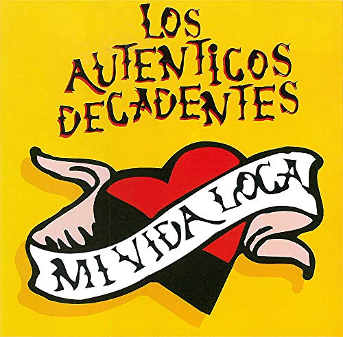 Yellow album cover with band name, heart, and banner text.