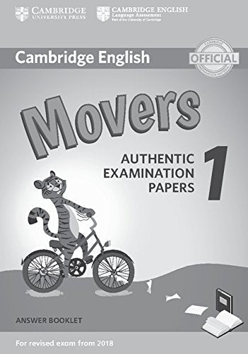 Cambridge English Movers 1 answer booklet cover with tiger on bicycle.