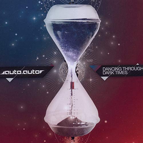 CD cover with an hourglass containing a galaxy and dark red split.