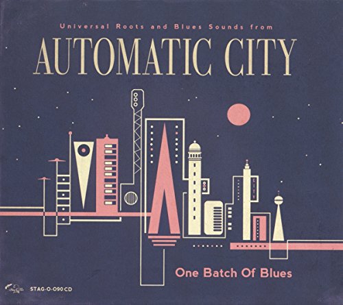 "Album cover with futuristic cityscape, pink and white buildings, on dark blue background."