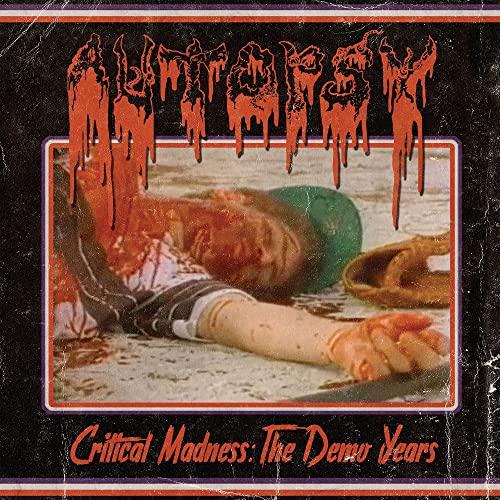 Album cover featuring a bloody body and dripping orange text reading Autopsy.