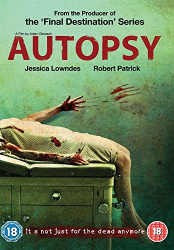 DVD cover for Autopsy showing a bloodied person on a hospital examination table.