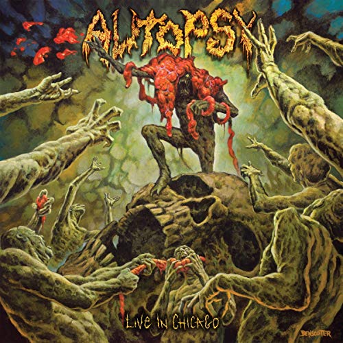 "Album cover art: grotesque, zombie-like figures surround a red, tentacled creature in a grave."