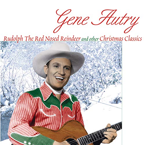 Gene Autry in a cowboy hat holding a guitar, snowy background.