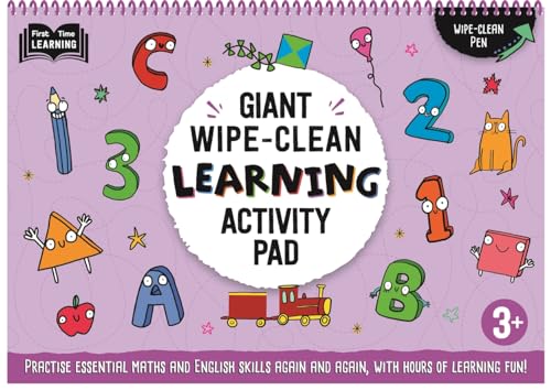 Purple learning pad with colorful numbers, letters, and shapes for young children.