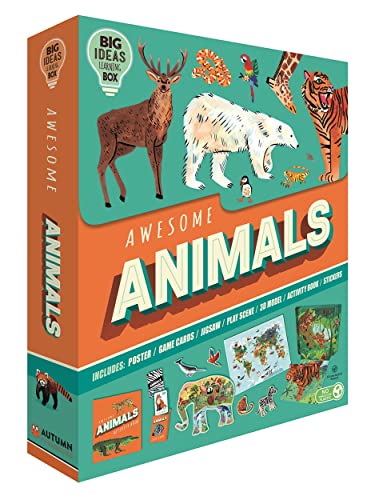 Box for Awesome Animals activity kit featuring illustrations of a deer, polar bear, and tiger.