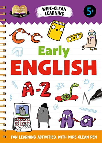 Colorful workbook cover for "Early English" with letters, animals, and doodles.