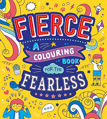 Colouring book cover with bold text, doodles, and illustrated figures.