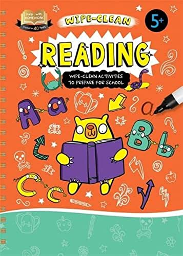 Orange wipe-clean reading activity book cover featuring a yellow bear reading a book.