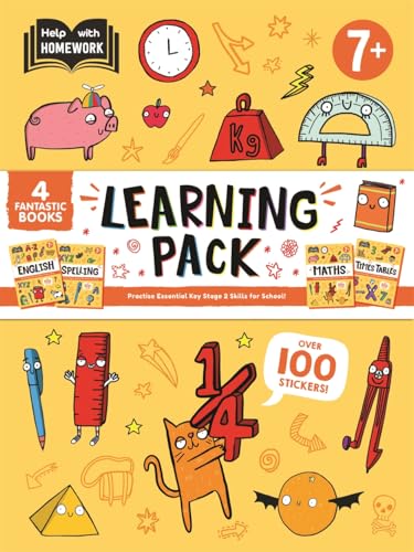 Colorful "Learning Pack" with school supplies and cartoon characters, for ages 7+.