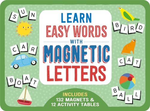 Educational box with magnetic letters, pictures of sun, bird, cat, and boat.