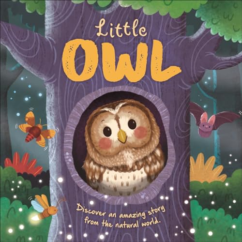 Book cover featuring a cute, illustrated owl peeking from a tree hollow.