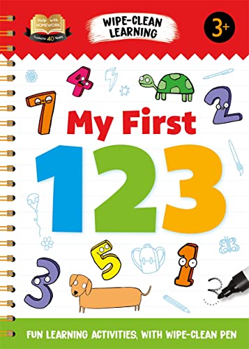 Colorful workbook cover featuring numbers, animals, and a wipe-clean pen.