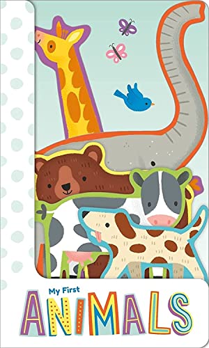 Colorful board book cover featuring illustrated animals: giraffe, bear, and cheetah.