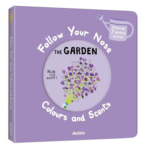 Purple square children's book titled Follow Your Nose The Garden with lavender illustration.